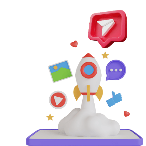 Rocket launch illustration representing paid social growth